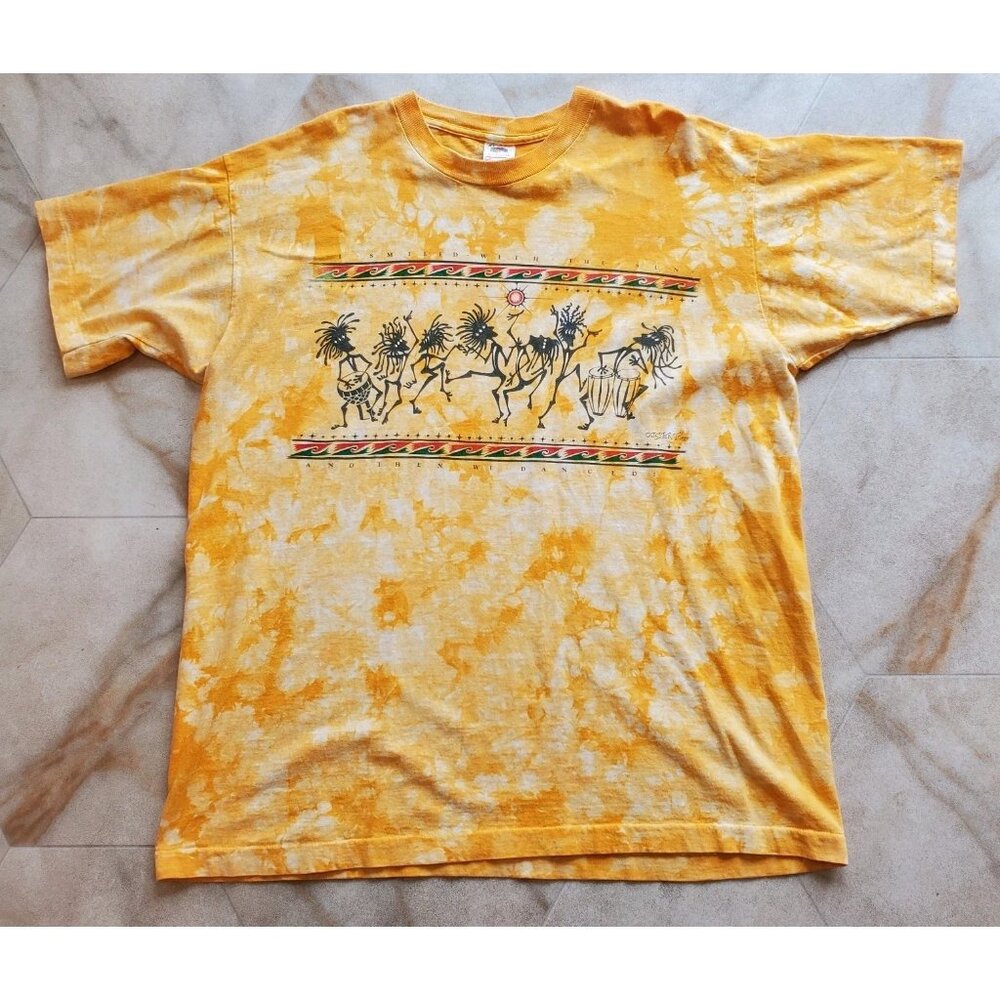 Vintage 1995 Jester T’s Yellow Tie Dye T-Shirt Size XL Psychedelic Gary McMillan
